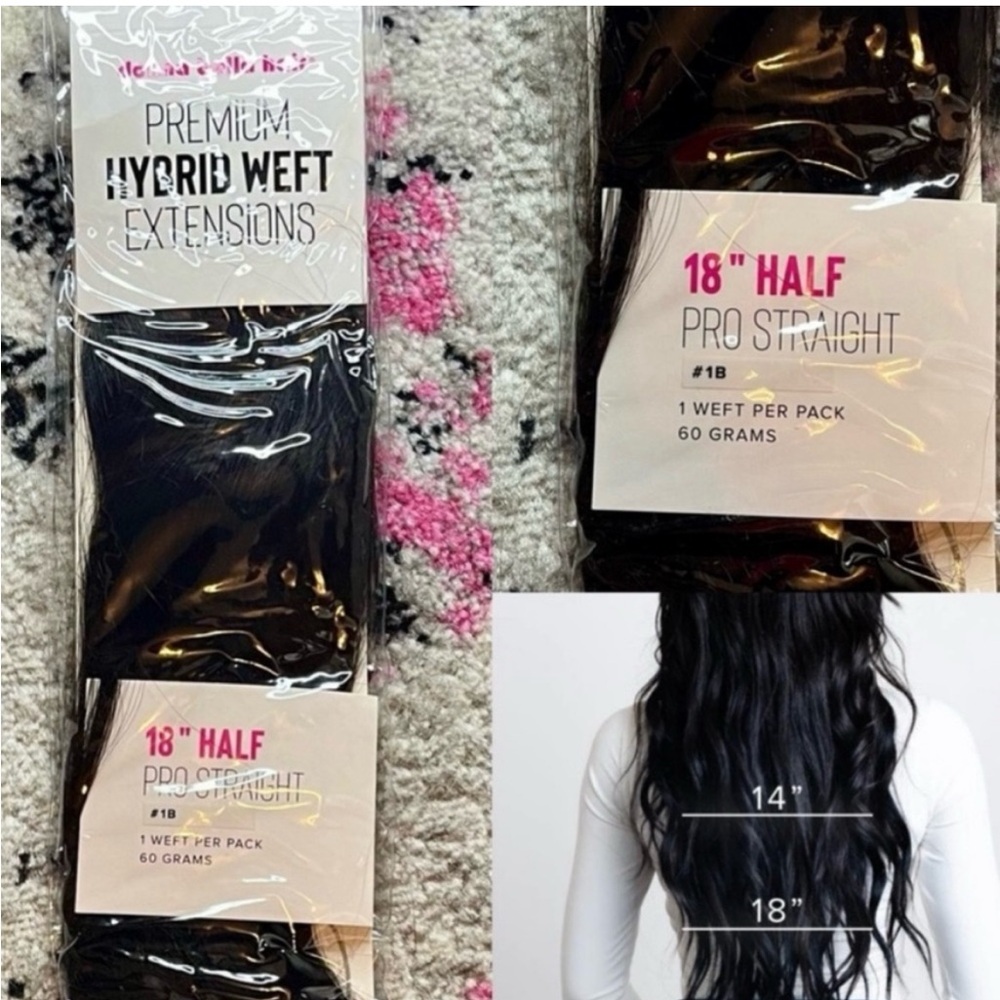 18” 1/2 pack Premium Hybrid Weft Extensions - Black #1B- 23’ version